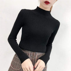 SVOKOR Sweater Women Solid Slim Half-neckline Warm Knitwear Winter Long Sleeve Turtleneck Top - saadatstore