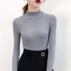 SVOKOR Sweater Women Solid Slim Half-neckline Warm Knitwear Winter Long Sleeve Turtleneck Top - saadatstore