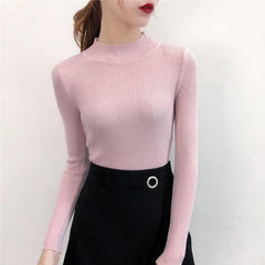 SVOKOR Sweater Women Solid Slim Half-neckline Warm Knitwear Winter Long Sleeve Turtleneck Top - saadatstore