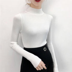 SVOKOR Sweater Women Solid Slim Half-neckline Warm Knitwear Winter Long Sleeve Turtleneck Top - saadatstore