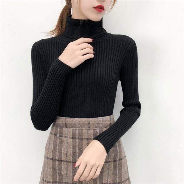 Sweater casual solid turtleneck female pullover full sleeve