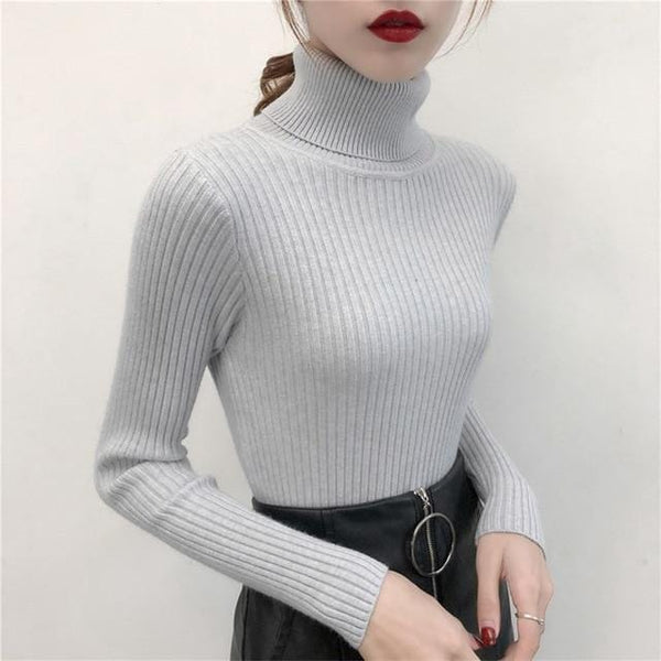 Sweater casual solid turtleneck female pullover full sleeve