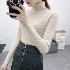 Sweater casual solid turtleneck female pullover full sleeve - saadatstore