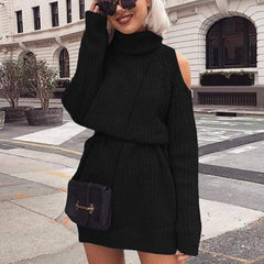 Turtleneck Knitted Sweater Dress Women Solid Slim Long Pullovers - saadatstore