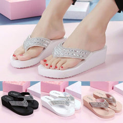 Women's Rhinestone Slippers Sandals Female Designer Crystal Flip Flops Wedged Platform Woman Summer Beach Shoes zapatos de mujer - saadatstore