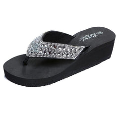 Women's Rhinestone Slippers Sandals Female Designer Crystal Flip Flops Wedged Platform Woman Summer Beach Shoes zapatos de mujer - saadatstore