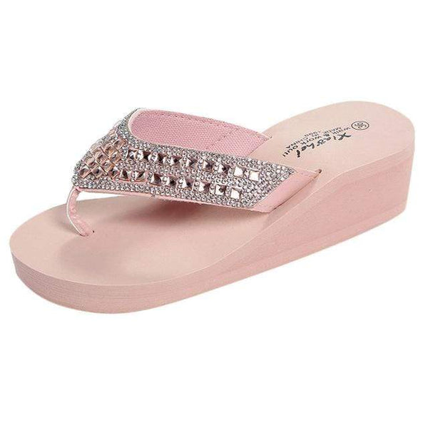 Women's Rhinestone Slippers Sandals Female Designer Crystal Flip Flops Wedged Platform Woman Summer Beach Shoes zapatos de mujer - saadatstore