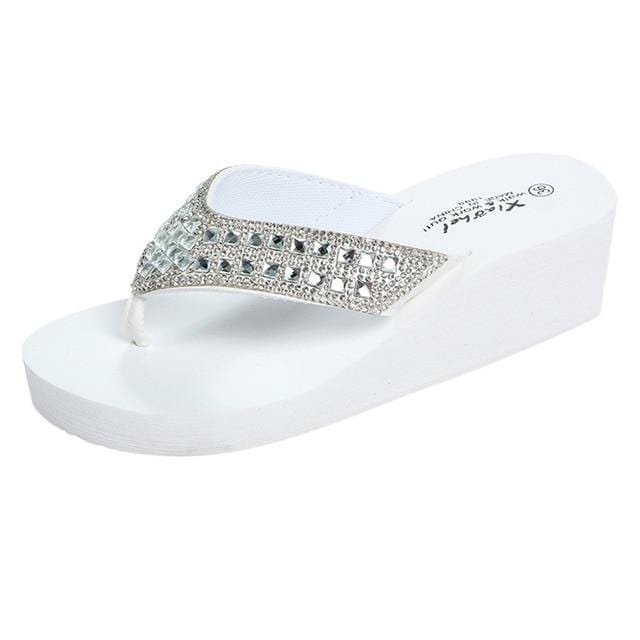 Women's Rhinestone Slippers Sandals Female Designer Crystal Flip Flops Wedged Platform Woman Summer Beach Shoes zapatos de mujer - saadatstore