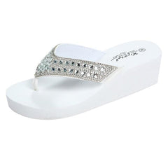 Women's Rhinestone Slippers Sandals Female Designer Crystal Flip Flops Wedged Platform Woman Summer Beach Shoes zapatos de mujer - saadatstore