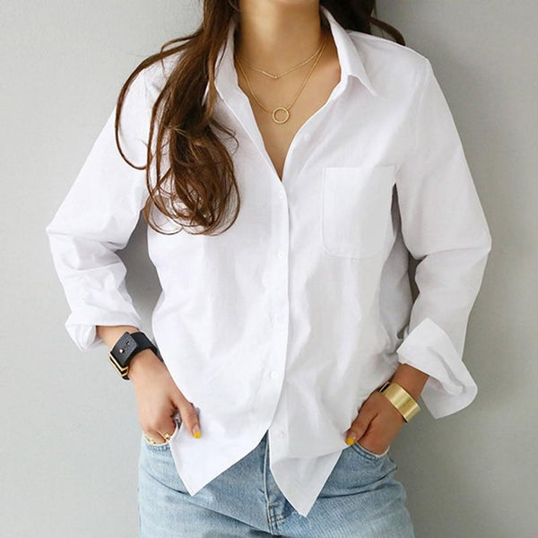 White Shirt Female Blouse Tops Long Sleeve - saadatstore