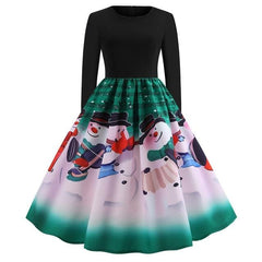 Vintage Dress Women Long Sleeve Print Christmas Dress Winter Elegant Swing Party Dresses Robe Femme Casual Rockabilly Vestidos