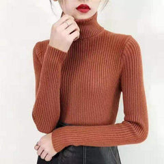 Sweater casual solid turtleneck female pullover full sleeve - saadatstore