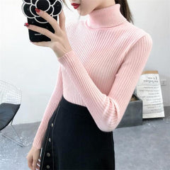 Sweater casual solid turtleneck female pullover full sleeve - saadatstore