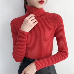 Sweater casual solid turtleneck female pullover full sleeve - saadatstore