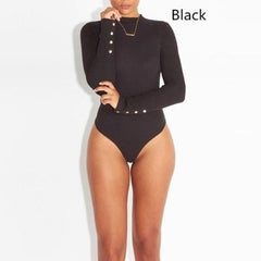 Women Long Sleeve Bodysuit Fashion Stretch Women's Bodysuit With Button Solid Slim Casual Ladies Rompers Autumn Clothing