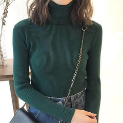 Sweater casual solid turtleneck female pullover full sleeve - saadatstore