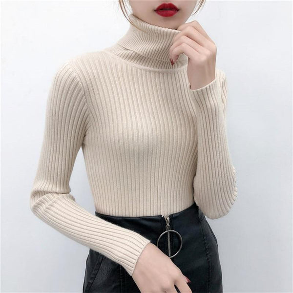 Sweater casual solid turtleneck female pullover full sleeve - saadatstore