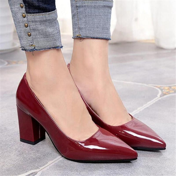 Women Pumps 2018 Women's shoes Pointed thick heel with high heel 7 cm new single shoes female autumn shallow mouth size 33-43 - saadatstore