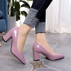 Women Pumps 2018 Women's shoes Pointed thick heel with high heel 7 cm new single shoes female autumn shallow mouth size 33-43 - saadatstore