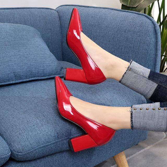 Women Pumps 2018 Women's shoes Pointed thick heel with high heel 7 cm new single shoes female autumn shallow mouth size 33-43 - saadatstore