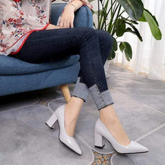 Women Pumps 2018 Women's shoes Pointed thick heel with high heel 7 cm new single shoes female autumn shallow mouth size 33-43 - saadatstore