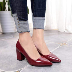 Women Pumps 2018 Women's shoes Pointed thick heel with high heel 7 cm new single shoes female autumn shallow mouth size 33-43 - saadatstore