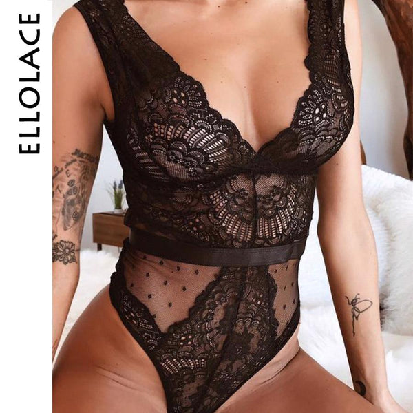 Lace Bodysuit Women Floral V Neck Sexy Bodysuit - saadatstore