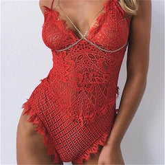 Sexy Lace Bodysuit Women Bodycon Jumpsuit Summer Cut Out Rompers Club Womens Jumpsuit pink Body femme Overalls female Playsuits - saadatstore