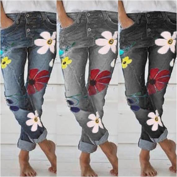 Jeans Woman Flower Printing Slim - saadatstore