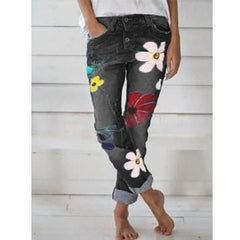 Jeans Woman Flower Printing Slim - saadatstore