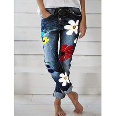 Jeans Woman Flower Printing Slim - saadatstore