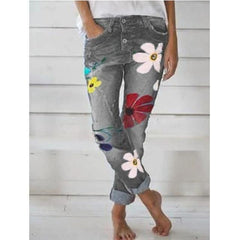 Jeans Woman Flower Printing Slim - saadatstore