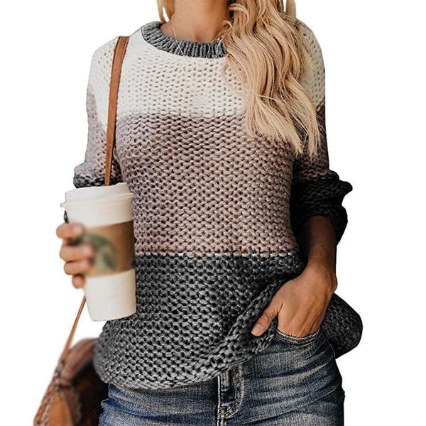 Women Sweater Simple Splicing Pullover Round Collar Ladies Pullovers Autumn Casual Fashion Tops Colorblock