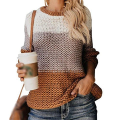 Women Sweater Simple Splicing Pullover Round Collar Ladies Pullovers Autumn Casual Fashion Tops Colorblock