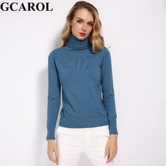 GCAROL 2019 New Women 30% Wool Turtleneck Sweater Fall Winter Jumper Render Knit Basic Pullover Solid Color OL Lady Knitted Tops - saadatstore