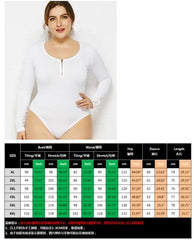 Women Long Sleeve Body-con Bodysuit White Black Skinny 5XL