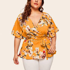 Blouse women plus size Casual V-neck Short-Sleeved - saadatstore