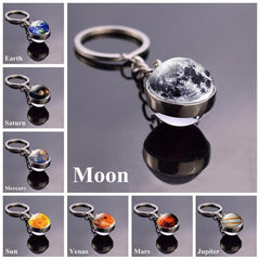 Solar System Planet Keyring Galaxy Nebula Space Keychain Moon Earth Sun Mars Art Picture Double Side Glass Ball Key Chain - saadatstore