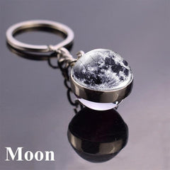 Solar System Planet Keyring Galaxy Nebula Space Keychain Moon Earth Sun Mars Art Picture Double Side Glass Ball Key Chain - saadatstore