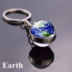 Solar System Planet Keyring Galaxy Nebula Space Keychain Moon Earth Sun Mars Art Picture Double Side Glass Ball Key Chain - saadatstore