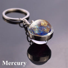 Solar System Planet Keyring Galaxy Nebula Space Keychain Moon Earth Sun Mars Art Picture Double Side Glass Ball Key Chain - saadatstore