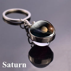 Solar System Planet Keyring Galaxy Nebula Space Keychain Moon Earth Sun Mars Art Picture Double Side Glass Ball Key Chain - saadatstore