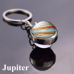 Solar System Planet Keyring Galaxy Nebula Space Keychain Moon Earth Sun Mars Art Picture Double Side Glass Ball Key Chain - saadatstore