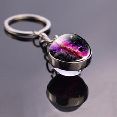 Solar System Planet Keyring Galaxy Nebula Space Keychain Moon Earth Sun Mars Art Picture Double Side Glass Ball Key Chain - saadatstore