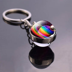 Solar System Planet Keyring Galaxy Nebula Space Keychain Moon Earth Sun Mars Art Picture Double Side Glass Ball Key Chain - saadatstore