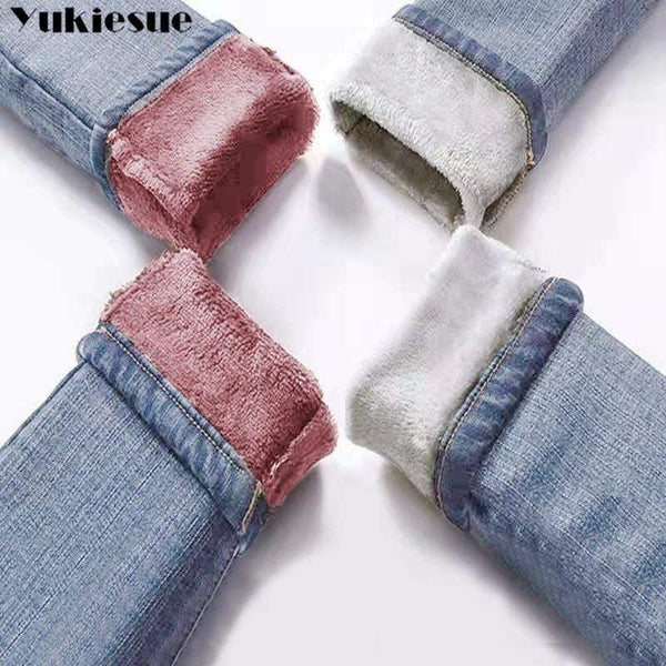 Winter Warm Jeans Woman 2019 High Waist Casual Velvet Ladies Trousers Female Pantalon Denim jeans for Women Pants Plus size - saadatstore