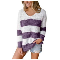 Knitted Sweater Casual Long Sleeve V Neck - saadatstore