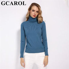 GCAROL 2019 New Women 30% Wool Turtleneck Sweater Fall Winter Jumper Render Knit Basic Pullover Solid Color OL Lady Knitted Tops - saadatstore