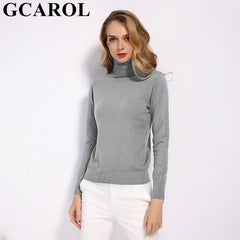 GCAROL 2019 New Women 30% Wool Turtleneck Sweater Fall Winter Jumper Render Knit Basic Pullover Solid Color OL Lady Knitted Tops - saadatstore