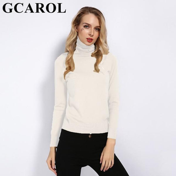 GCAROL 2019 New Women 30% Wool Turtleneck Sweater Fall Winter Jumper Render Knit Basic Pullover Solid Color OL Lady Knitted Tops - saadatstore